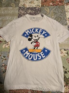 White Mickey Mouse Graphic Tee - Blue, Red & Yellow